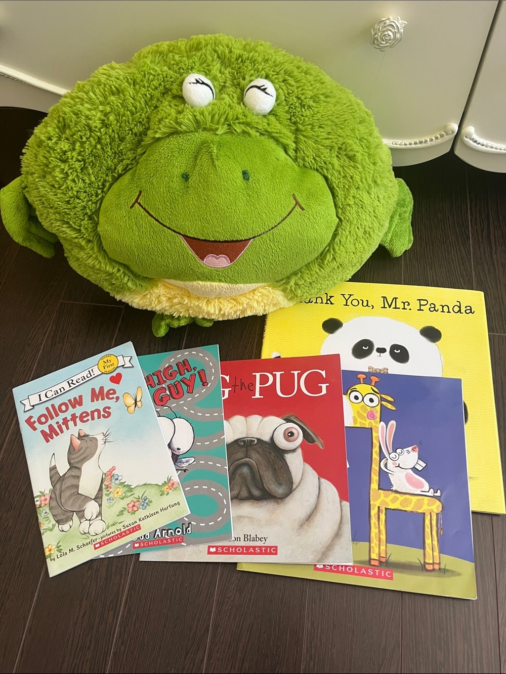 Plush Green Frog Pillow Plush and Five Books